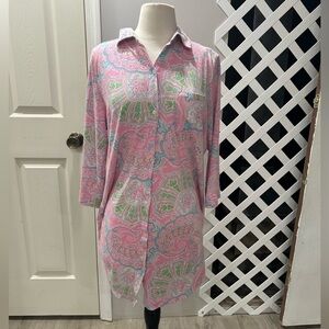 LAUREN RALPH LAUREN Sleep Tunic Womens Sz Medium Pink Paisley Print Cotton Blend